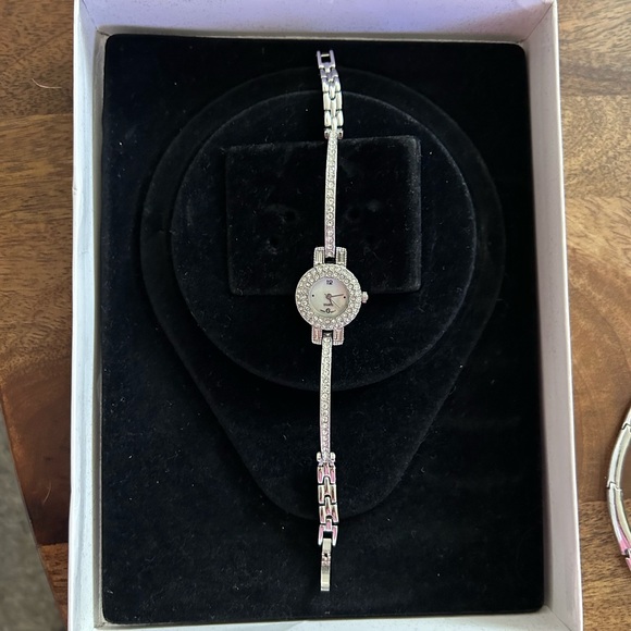 Jewelry - Silver Bracelet Watch with Crystal Accents